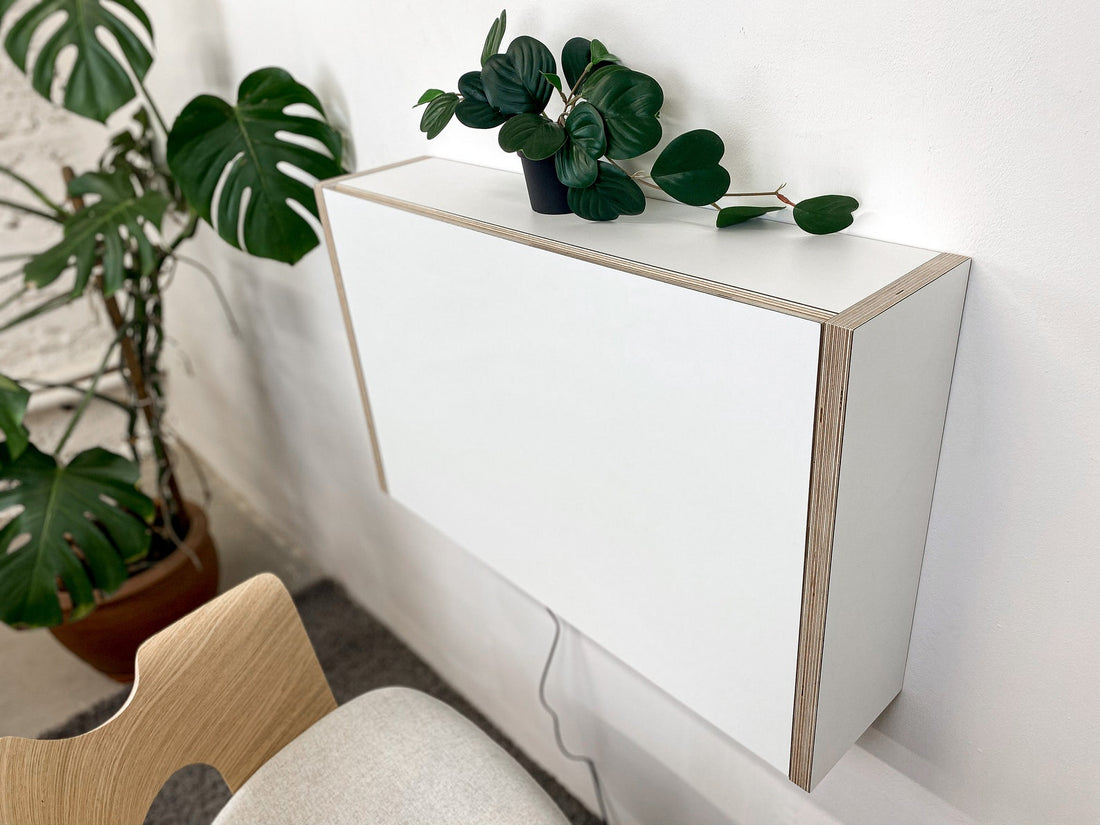 Folding wall desk with shelves - White