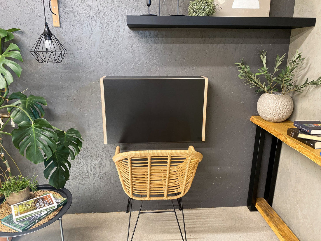 Folding wall desk with shelves - Black