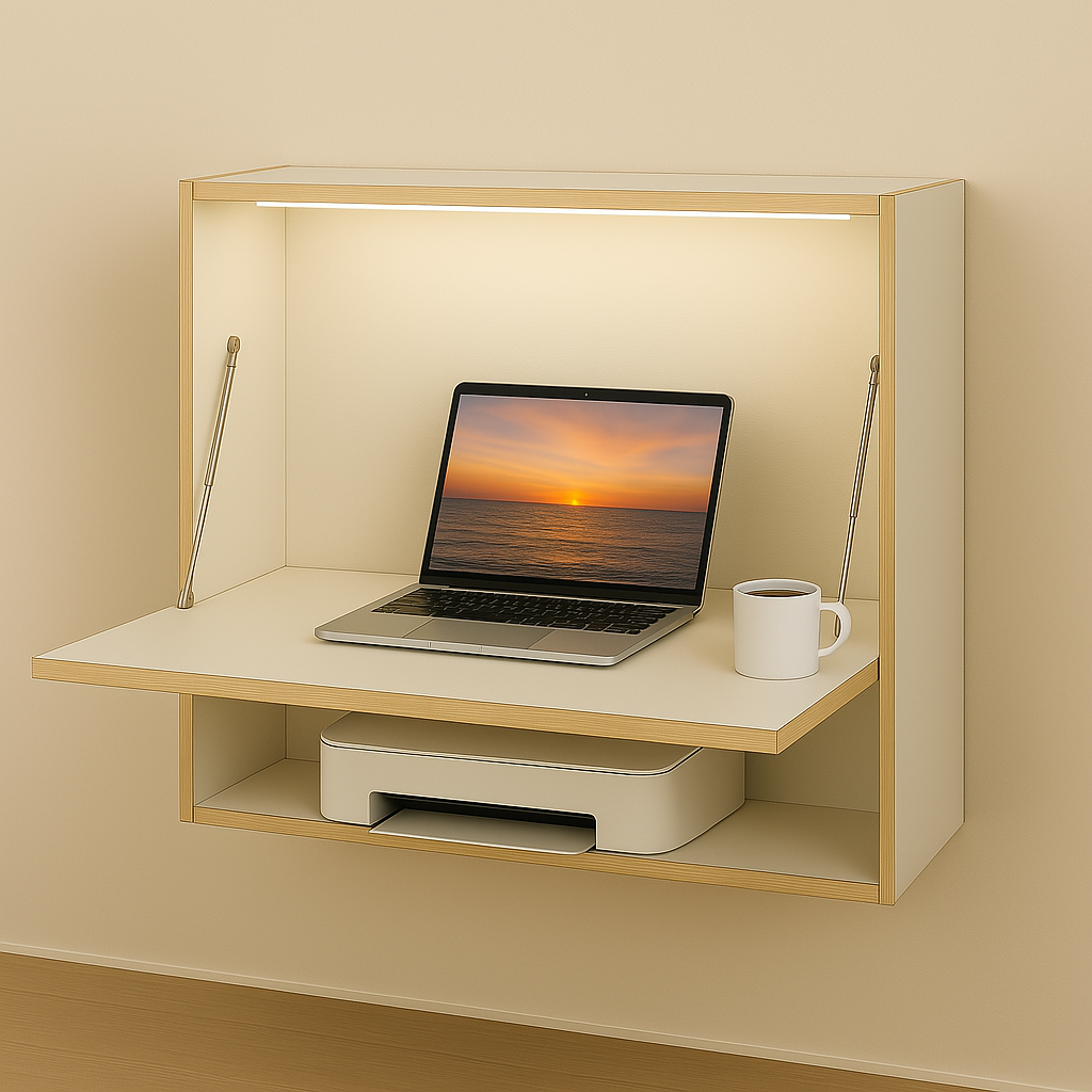 The Office Desk - Folding desk with wall shelf 