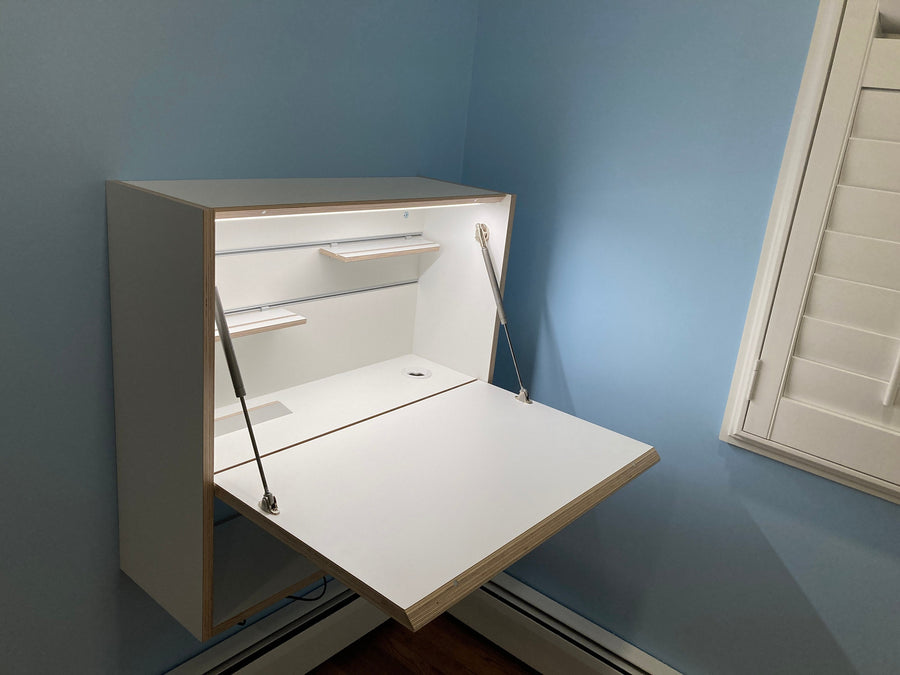 Photo client – Signature – Bureau mural avec rangement