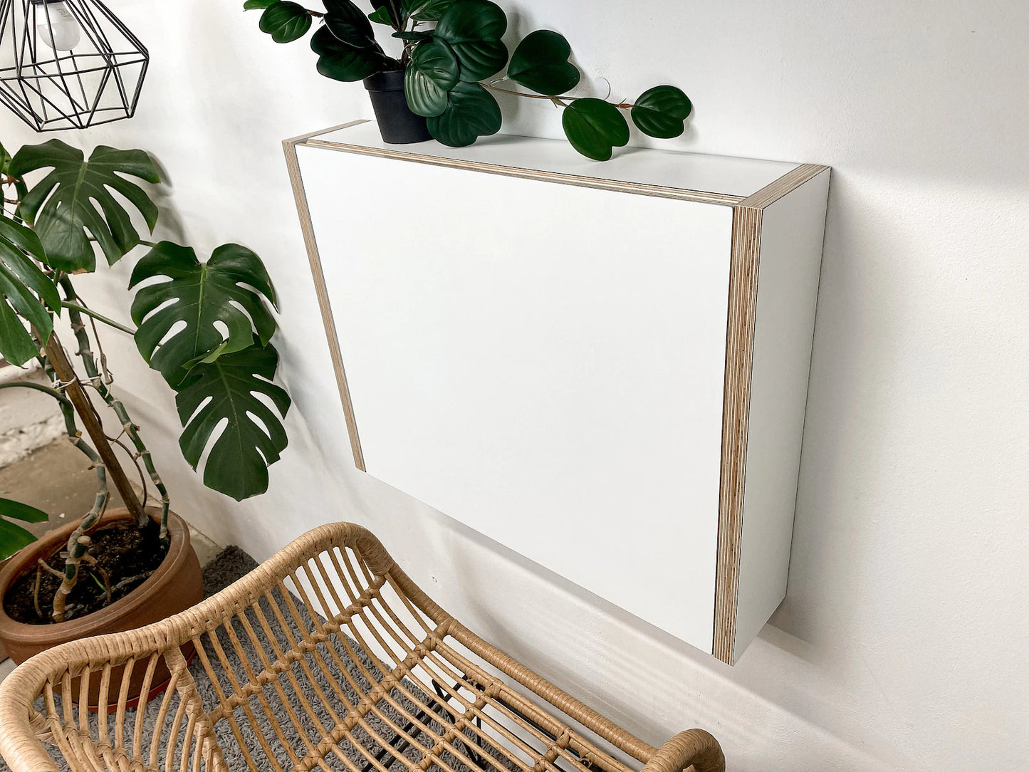 Small Folding Wall Mounted Desk with Shelves - White