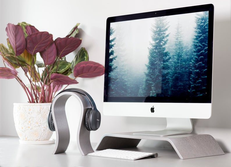 Wooden Computer Monitor Stand - Gray